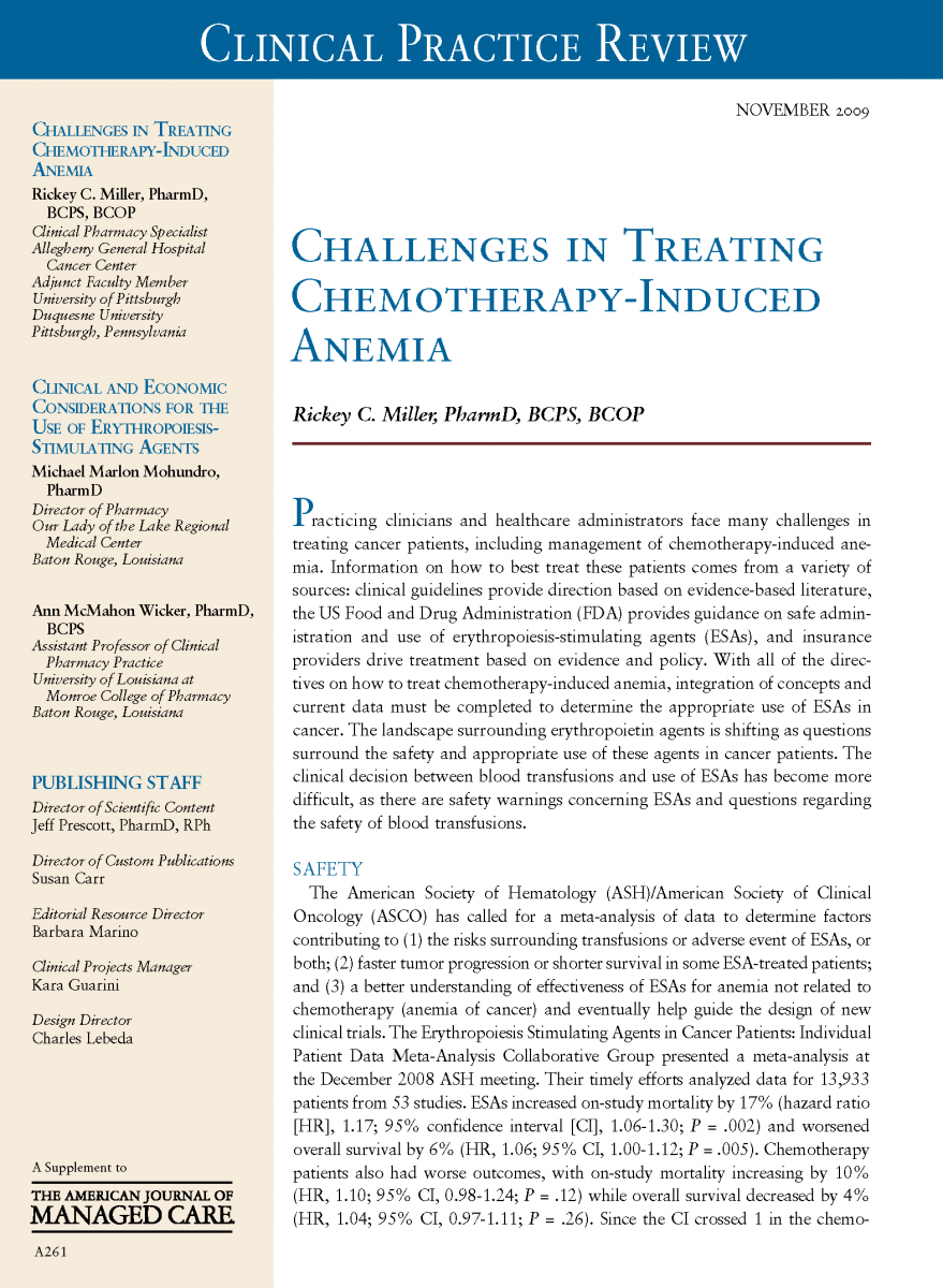 Clinical Practice Review: Challenges in Treating Chemotherapy-Induced Anemia