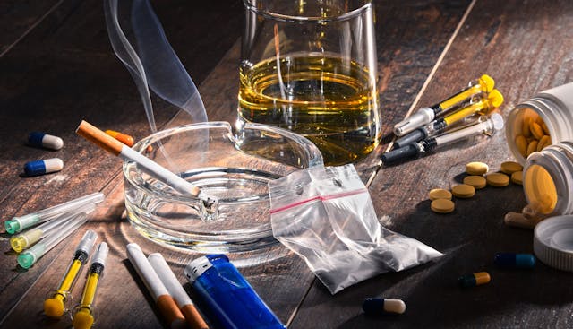 Addictive substances, including alcohol, cigarettes and drugs | Image Credit: monticellllo - stock.adobe.com