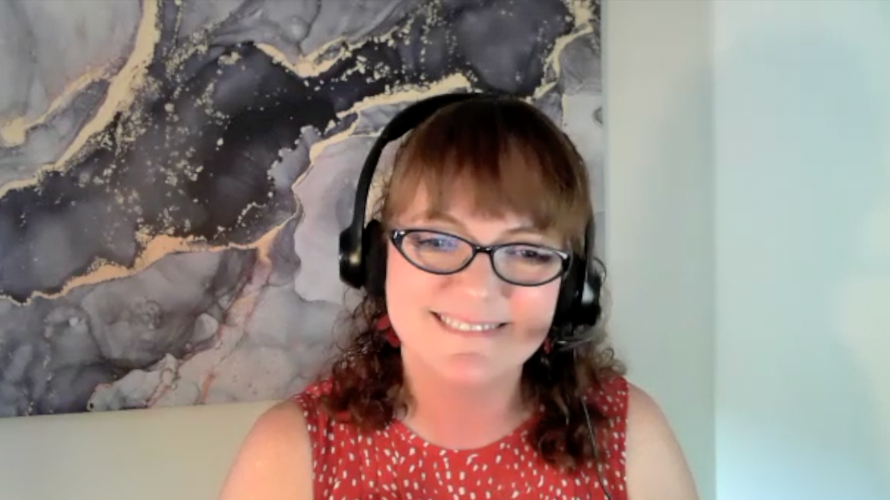 Screenshot of Laure Wingate, of Crohn's & Colitis Foundation, during a Zoom interview