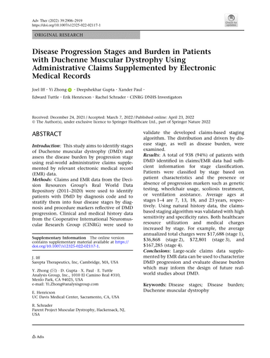 Disease progression stages and burden in patients with Duchenne muscular dystrophy using administrative claims supplemented by electronic medical records