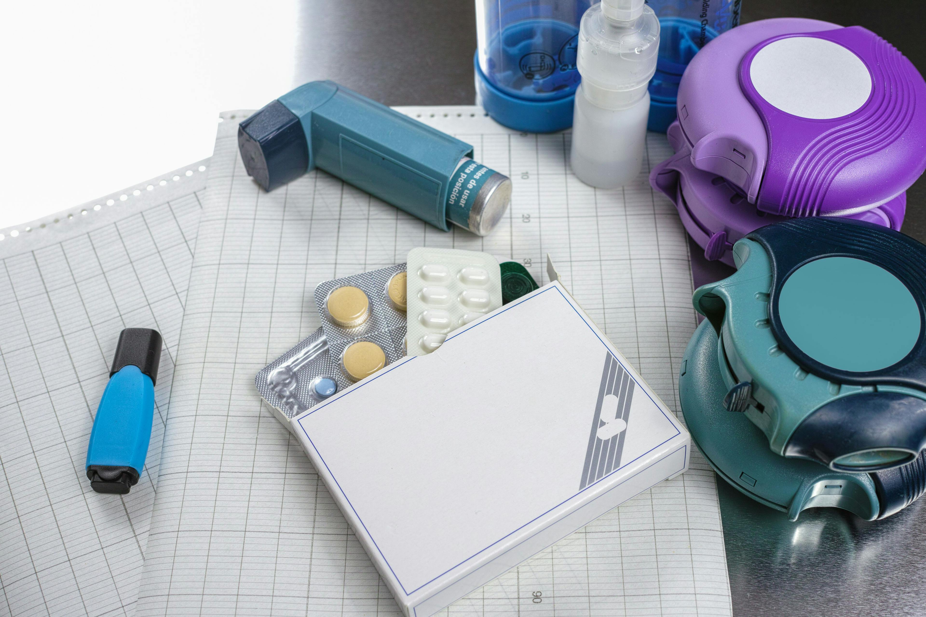 Asthma, allergy, illness relief concept, salbutamol inhalers and drugs | Image credit: barmilini - stock.adobe.com
