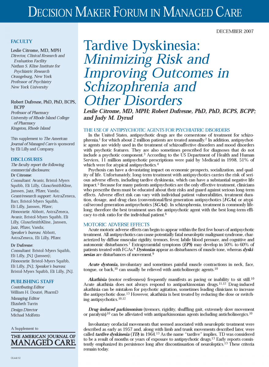 Decision Maker News - Tardive Dyskinesia: Minimizing Risk and Improving Outcomes in Schizophrenia an