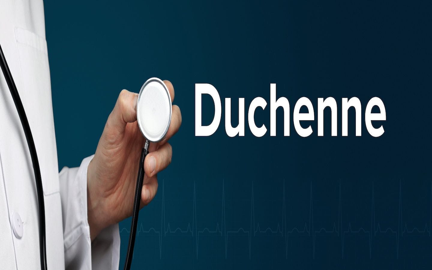 Doctor in lab coat holds stethoscope. The word Duchenne is written next to it | Image Credit: MQ-Illustrations - stock.adobe.com