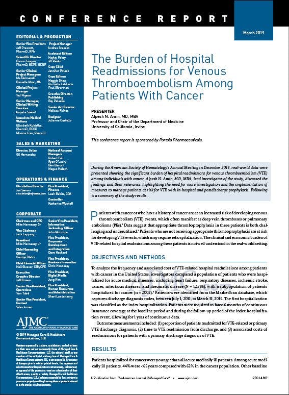 The Burden of Hospital Readmissions for Venous Thromboembolism Among Patients With Cancer