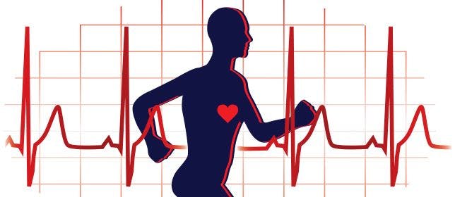 Running figure with heart rate monitor
