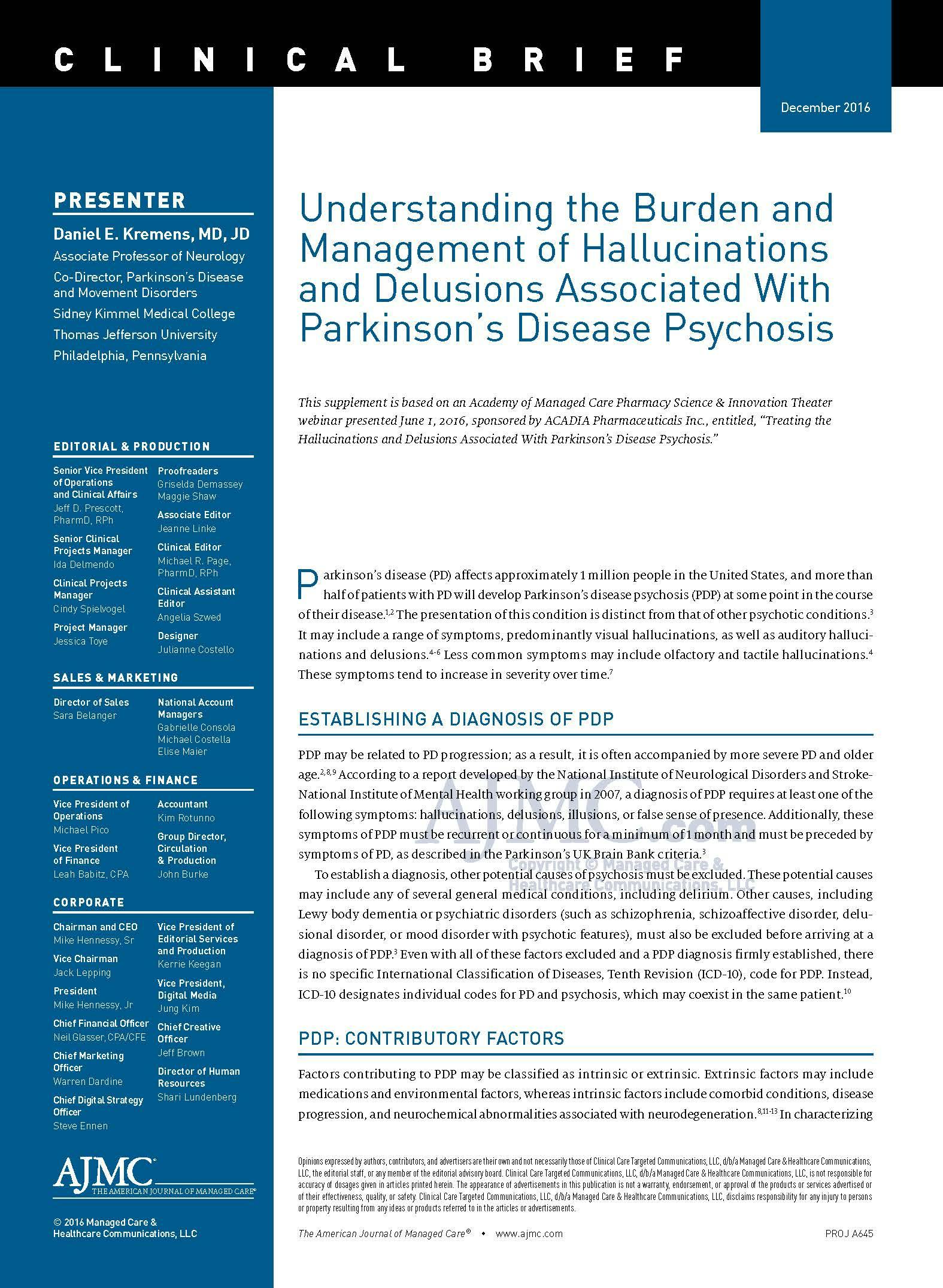 Understanding the Burden and Management of Hallucinations and Delusions Associated With Parkinsonâ€™