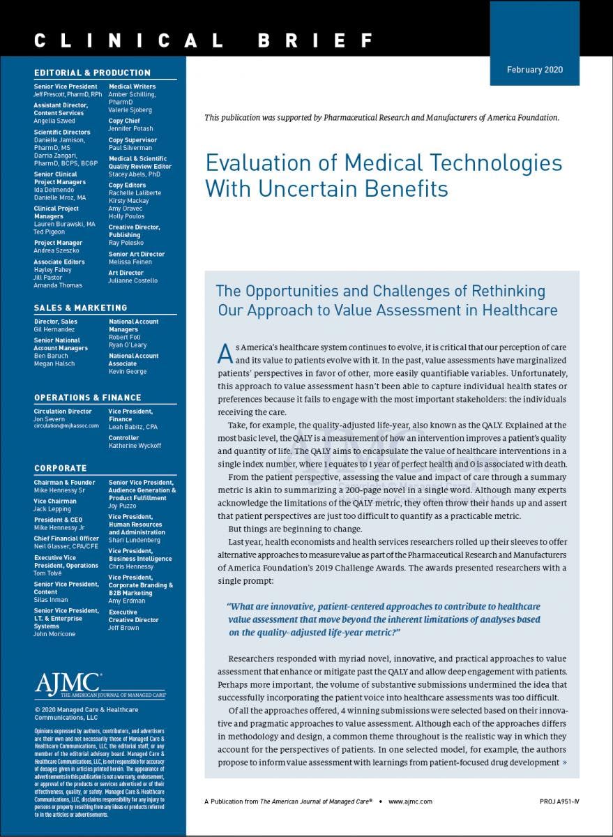 Evaluation of Medical Technologies With Uncertain Benefits