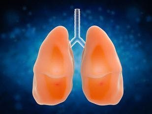 image of orange colored lungs over a blue background