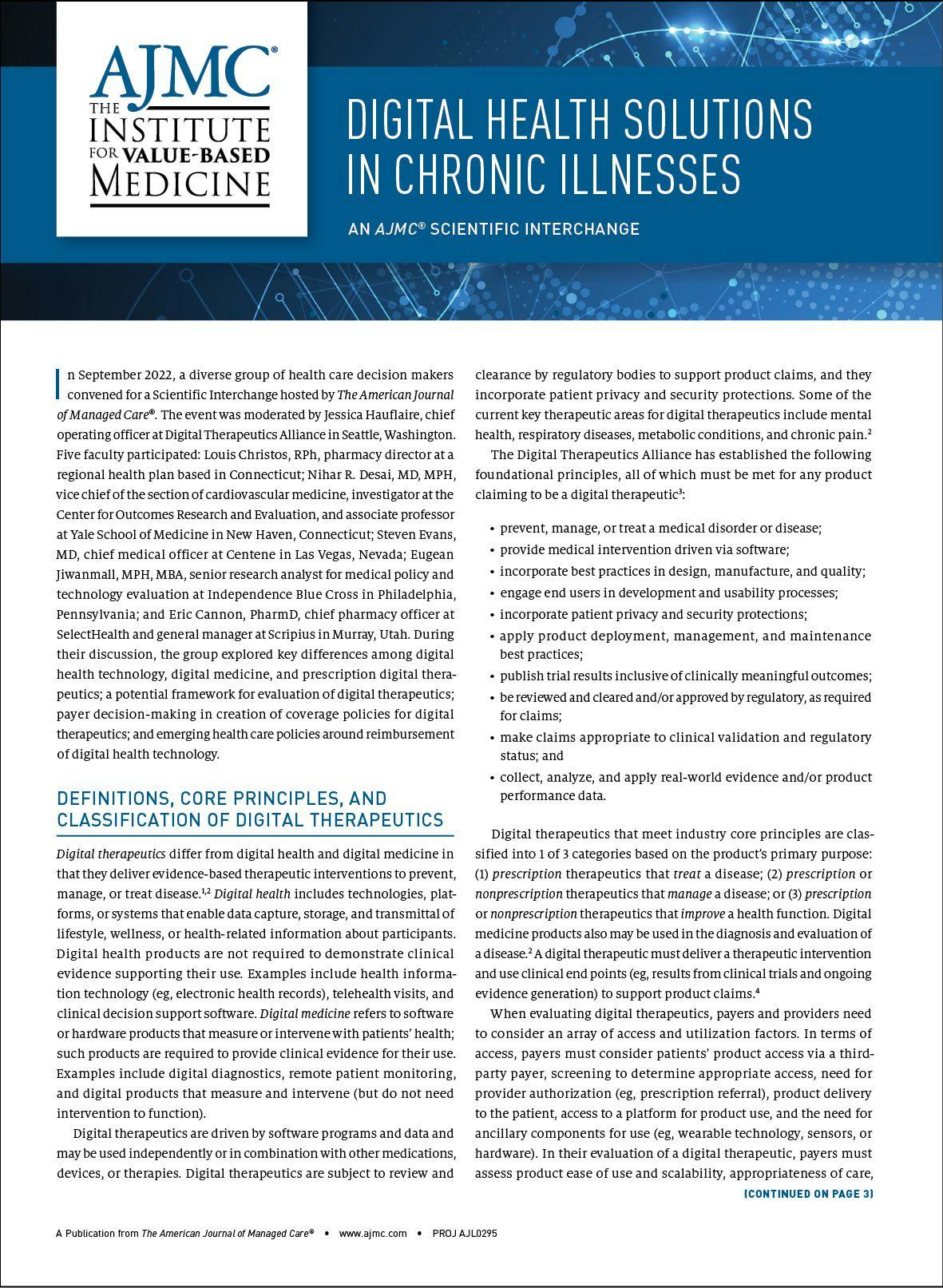 Digital Health Solutions in Chronic Illnesses: An AJMC® Scientific Interchange