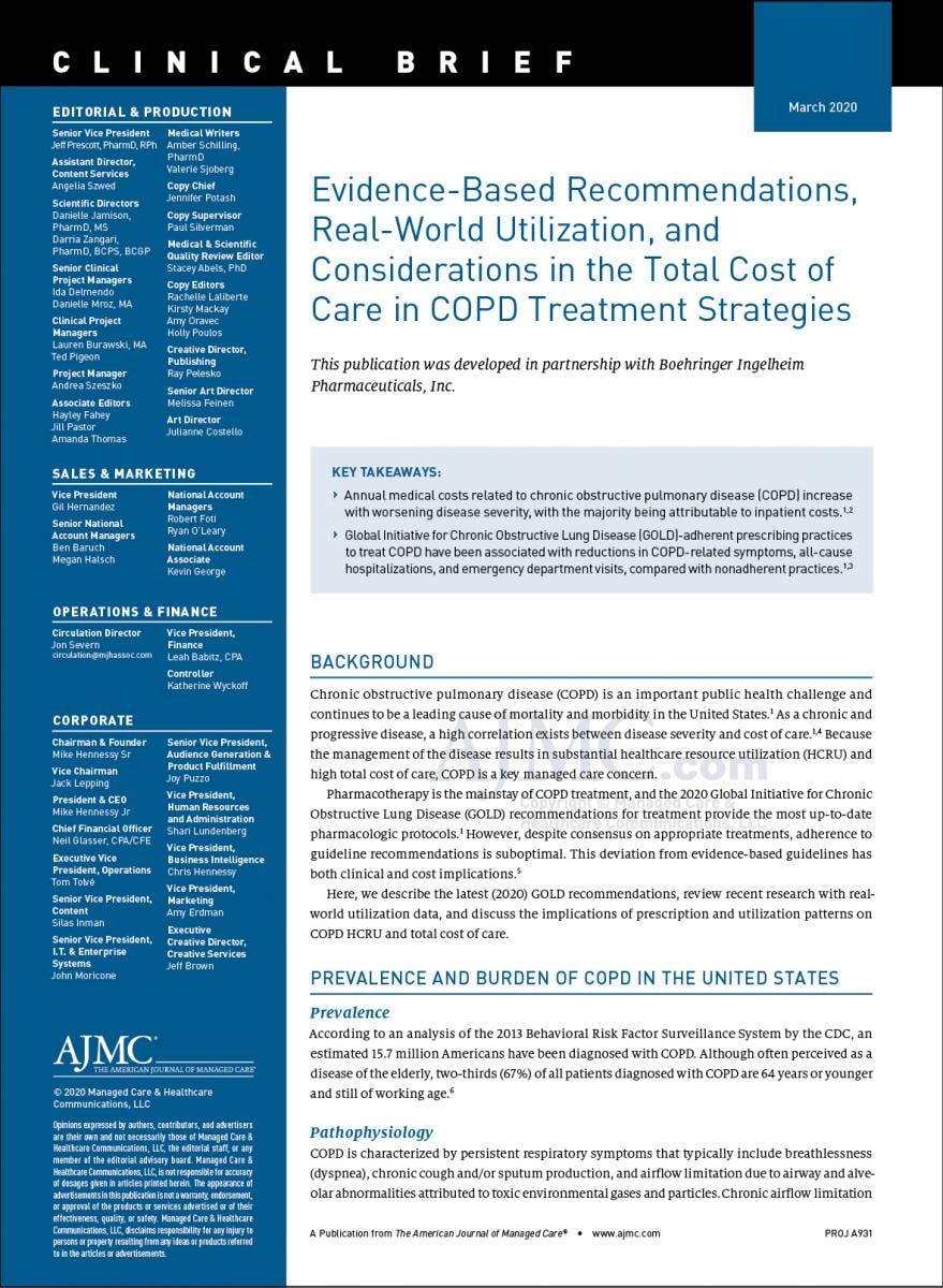 Evidence-Based Recommendations, Real-World Utilization, and Considerations in the Total Cost of Care in COPD Treatment Strategies