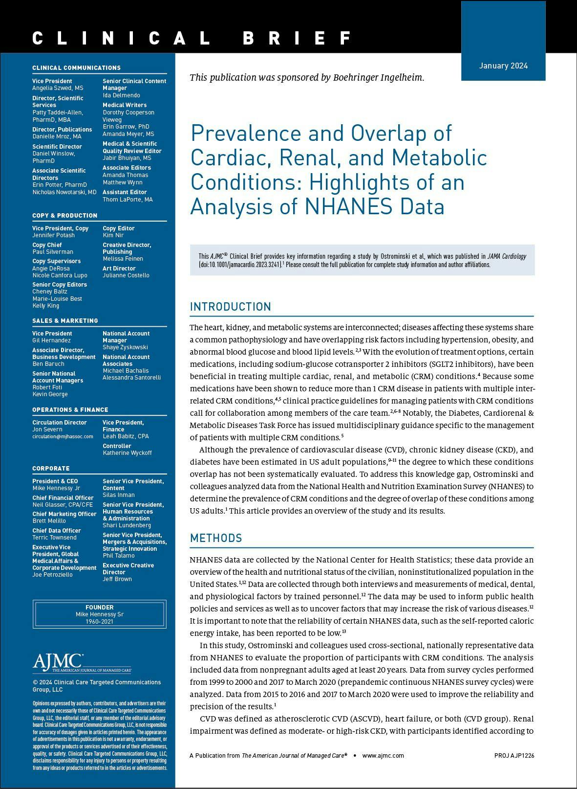 Prevalence and Overlap of Cardiac, Renal, and Metabolic Conditions: Highlights of an Analysis of NHANES Data