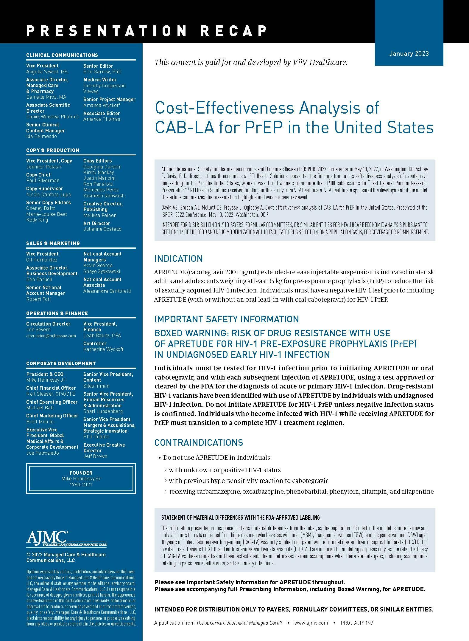 Cost-Effectiveness Analysis of CAB-LA for PrEP in the United States