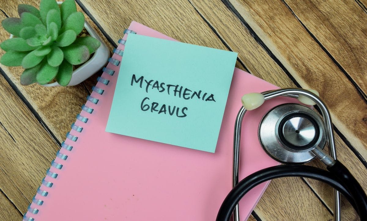 Concept of Myasthenia Gravis writing on sticky notes isolated on Wooden Table | Image credit: syahrir - stock.adobe.com