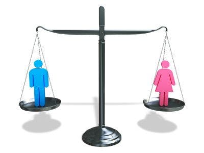 Woman and man on balance scale