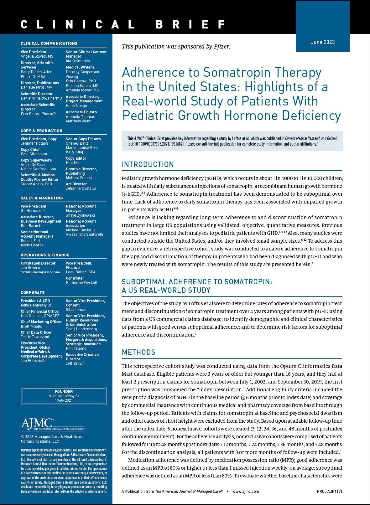Adherence to Somatropin Therapy in the United States: Highlights of a Real-world Study of Patients With Pediatric Growth Hormone Deficiency