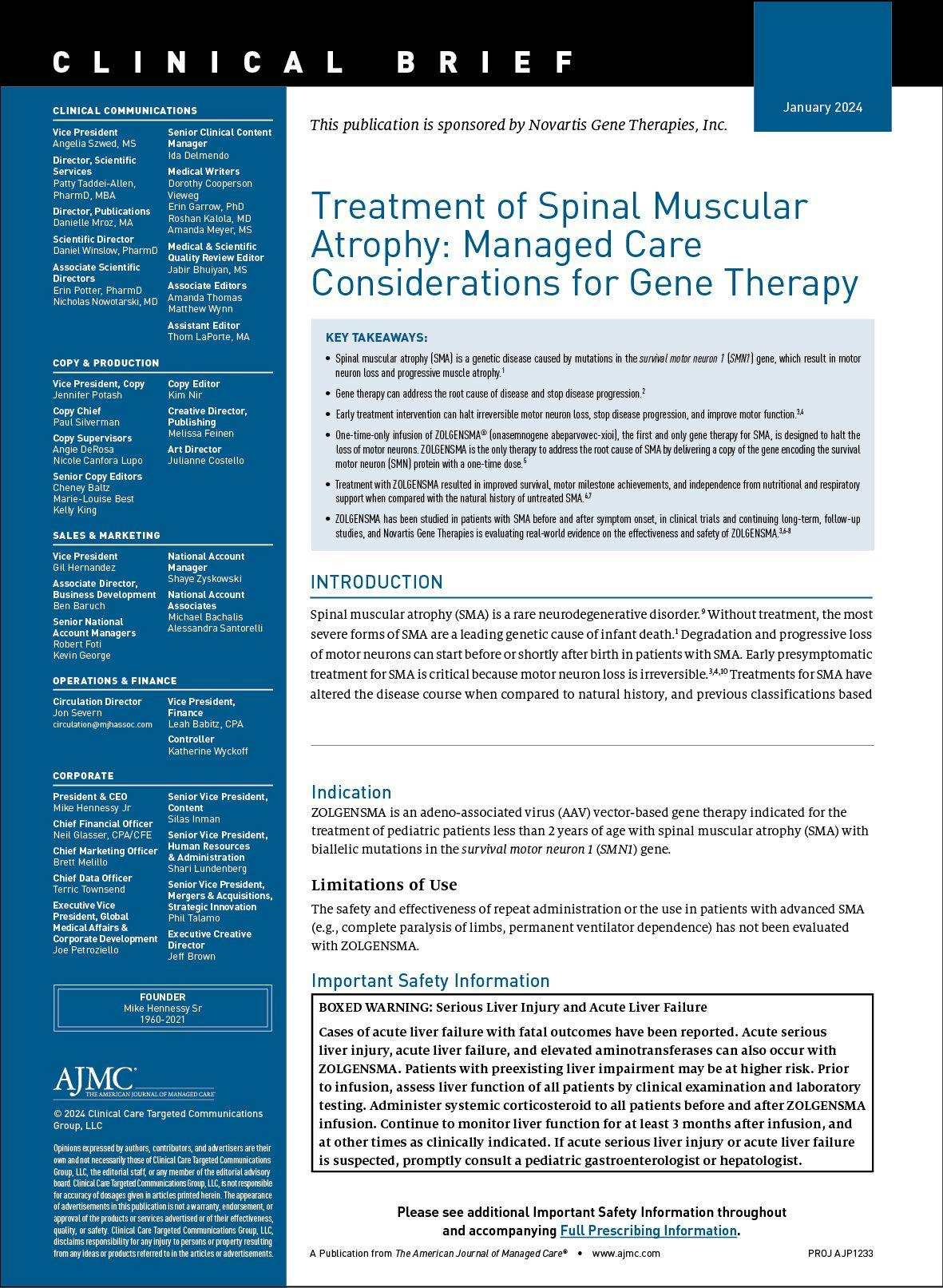 Treatment of Spinal Muscular Atrophy: Managed Care Considerations for Gene Therapy