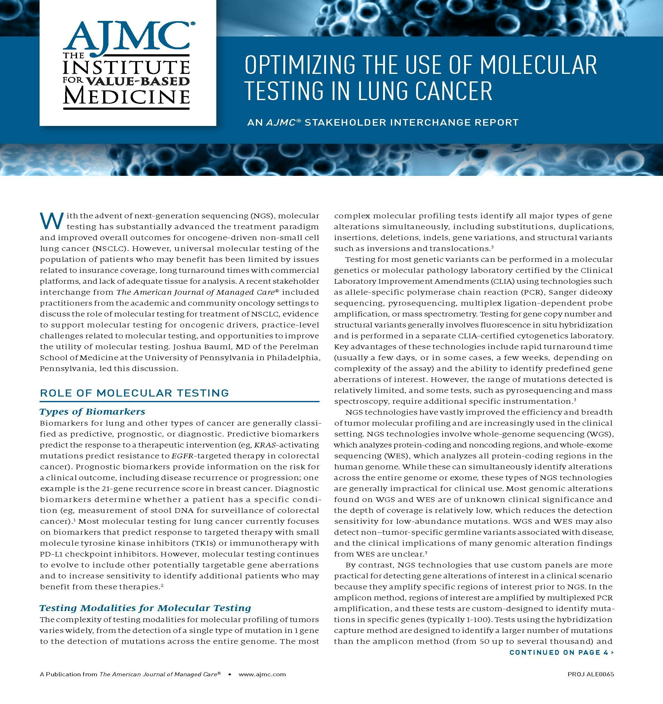 Optimizing the Use of Molecular Testing in Lung Cancer: An AJMC Stakeholder Interchange Report