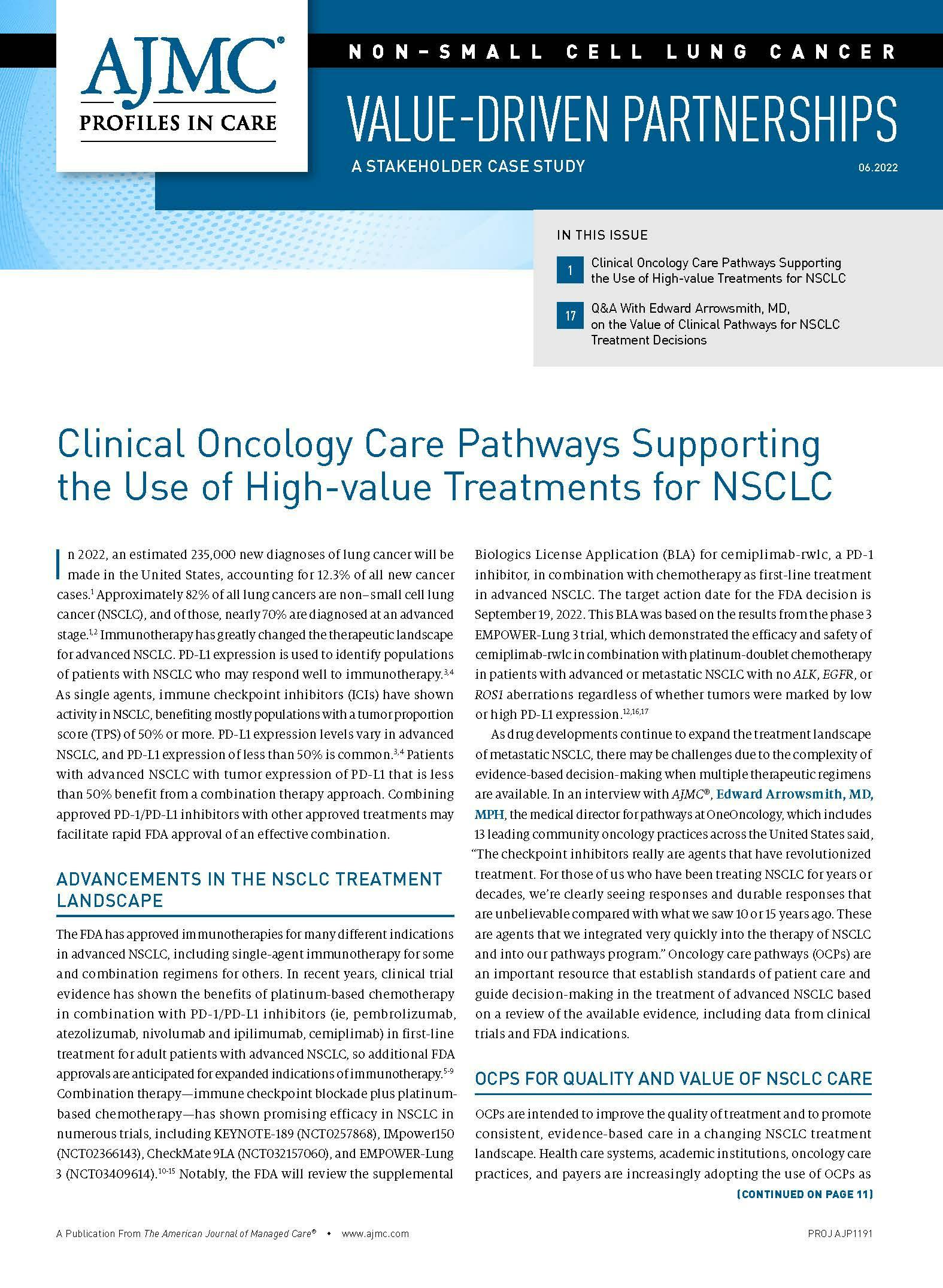 Oncology Care Pathways Supporting the Use of High-value Treatments for NSCLC