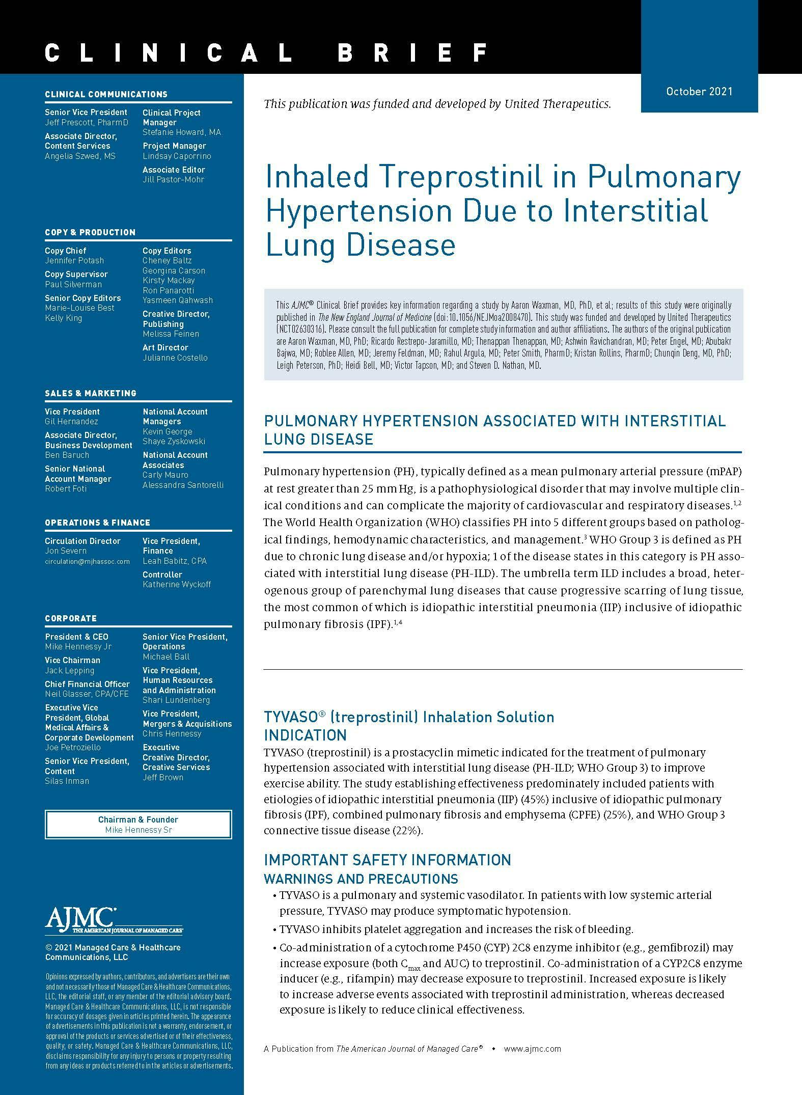 Inhaled Treprostinil in Pulmonary Hypertension Due to Interstitial Lung Disease