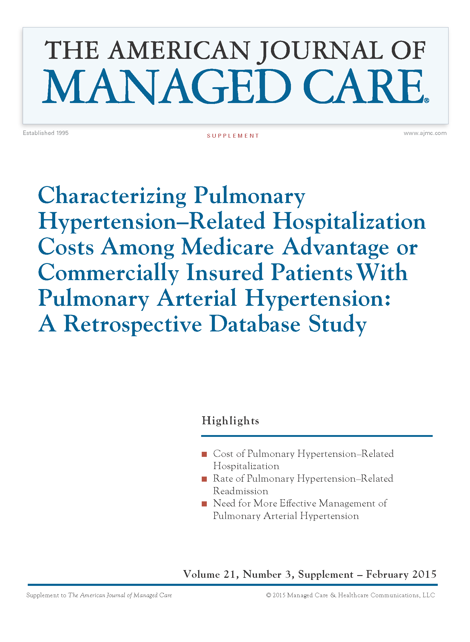 Characterizing Pulmonary Hypertensionâ€“Related Hospitalization Costs Among Medicare Advantage or Co