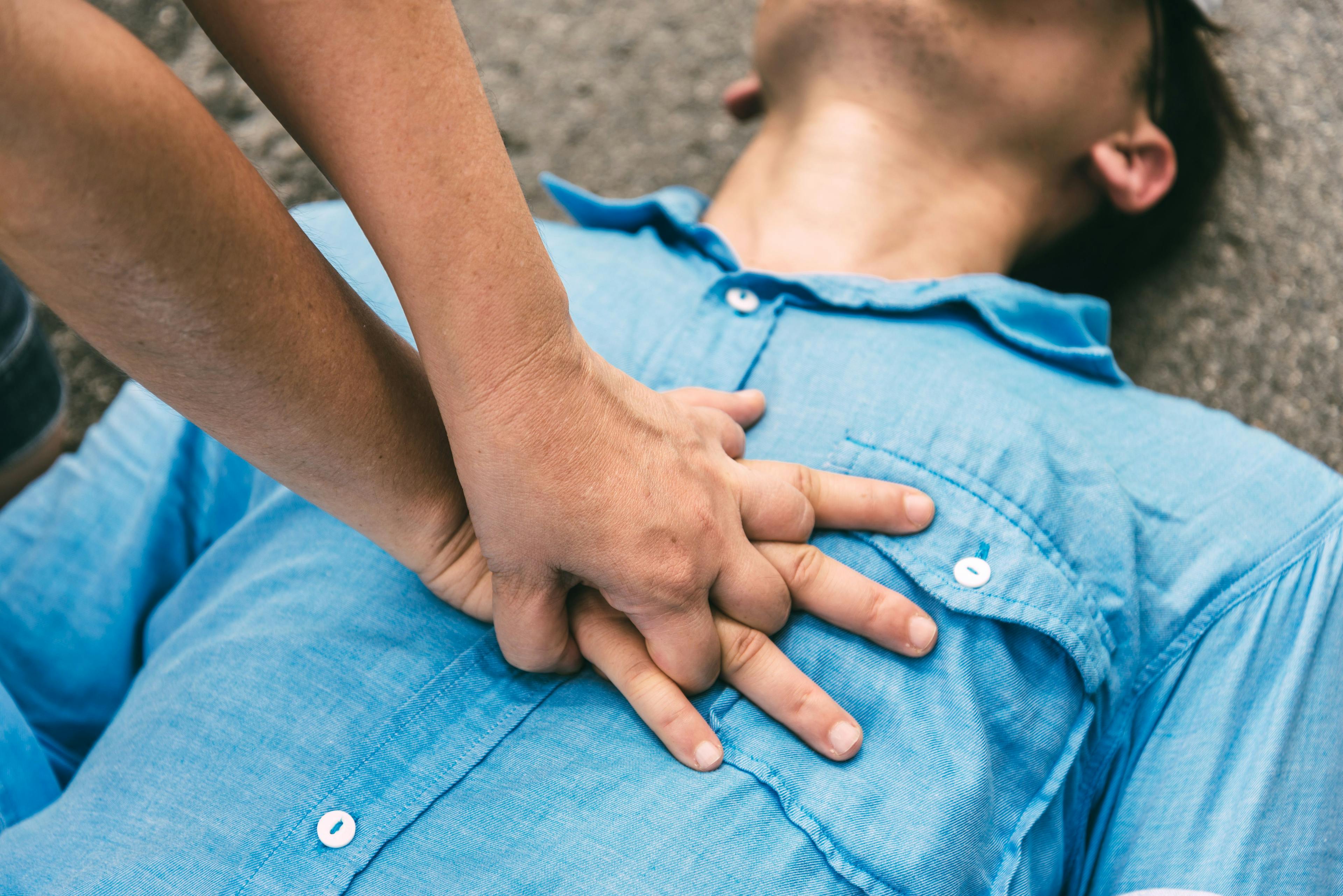 Emergency CPR on a Man who has Heart Attack , One Part of the Process Resuscitation (First Aid): © Platoo Studio - stock.adobe.com