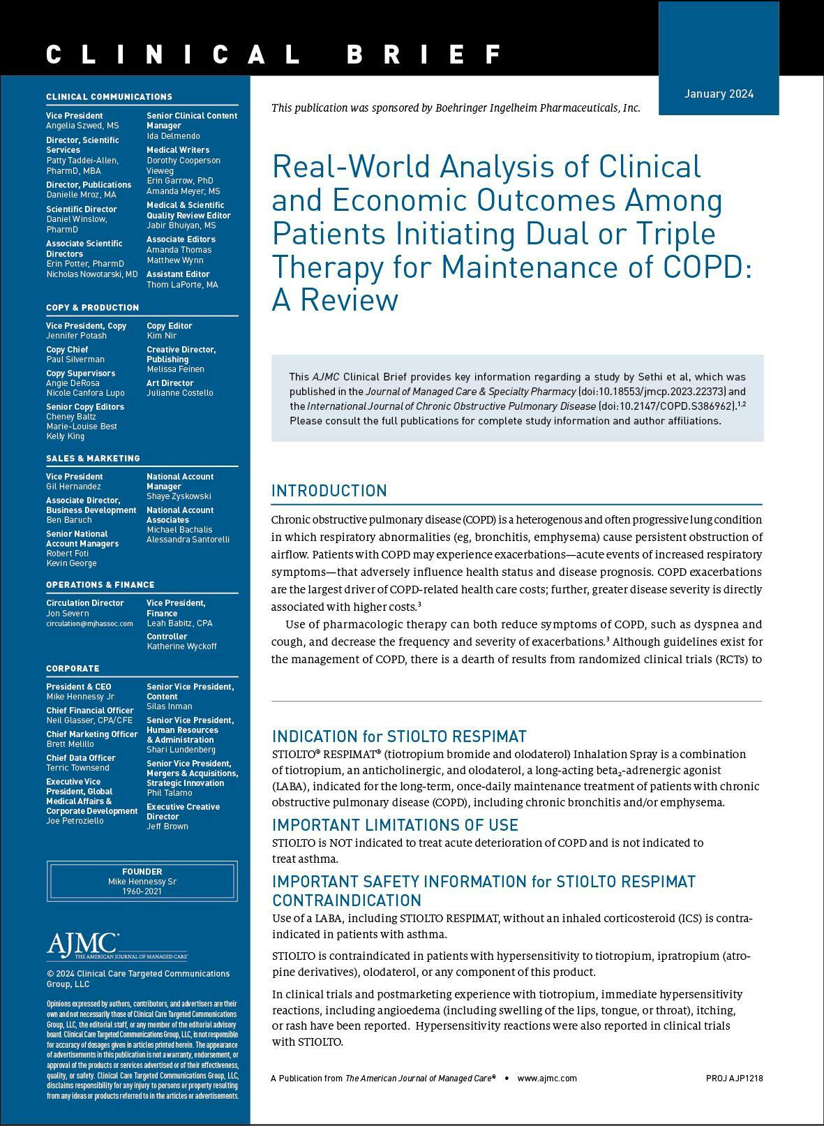 Real-World Analysis of Clinical and Economic Outcomes Among Patients Initiating Dual or Triple Therapy for Maintenance of COPD: A Review