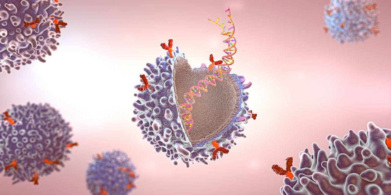 Genetically engineered chimeric antigen receptor immune cell with implanted mrna gene strand - 3d illustration: Christoph Burgstedt - stock.adobe.com