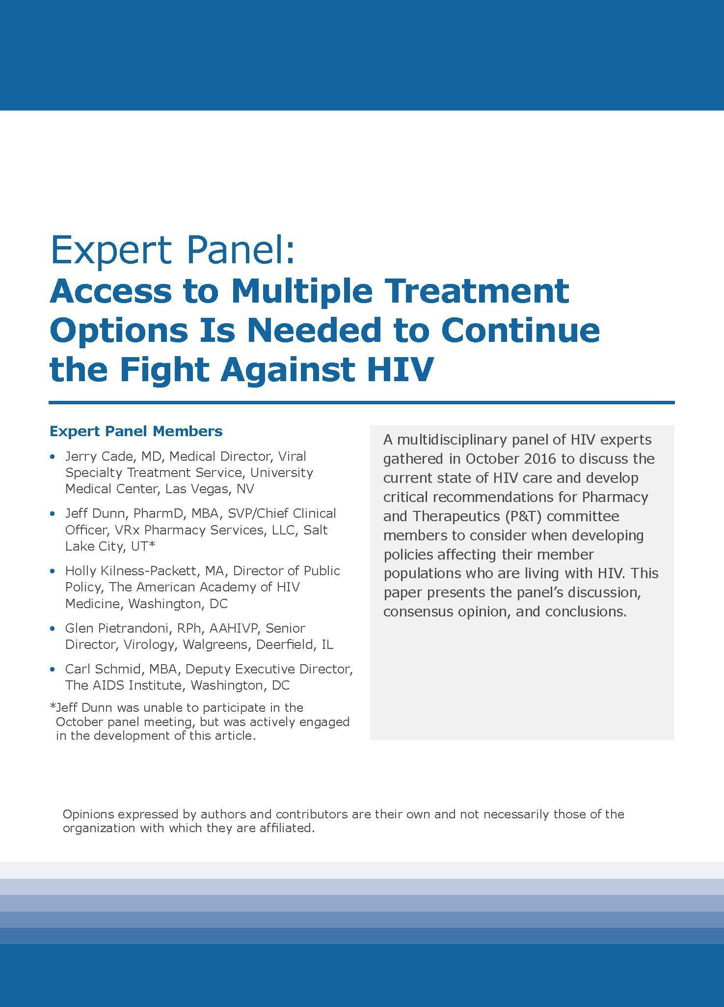 Expert Panel: Access to Multiple Treatment Options Is Needed to Continue the Fight Against HIV