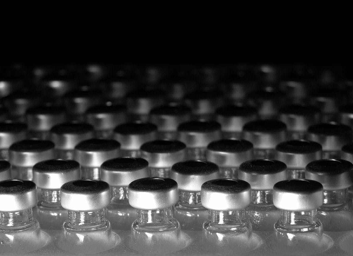 rows of vials