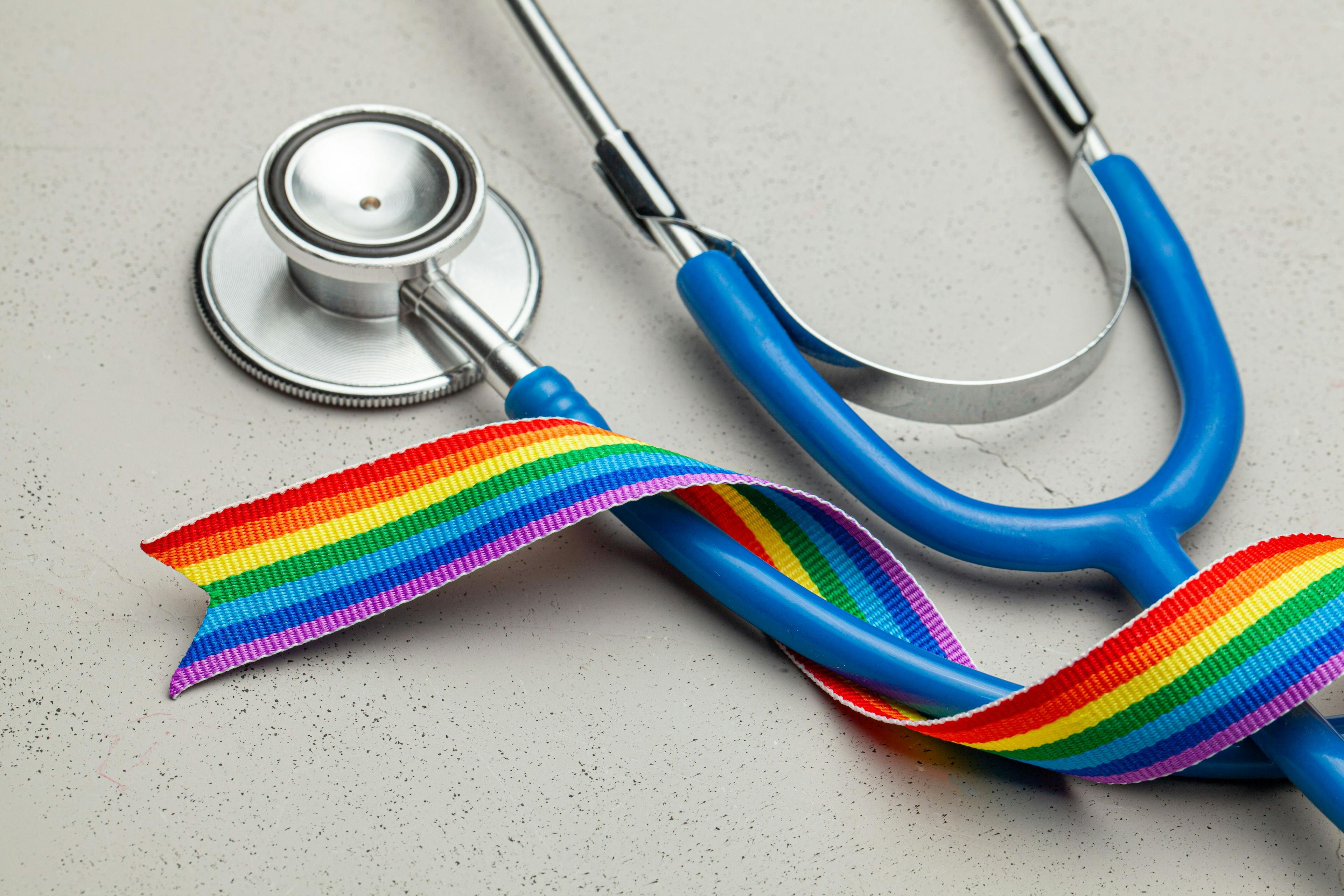 rainbow ribbon wrapped around stethoscope