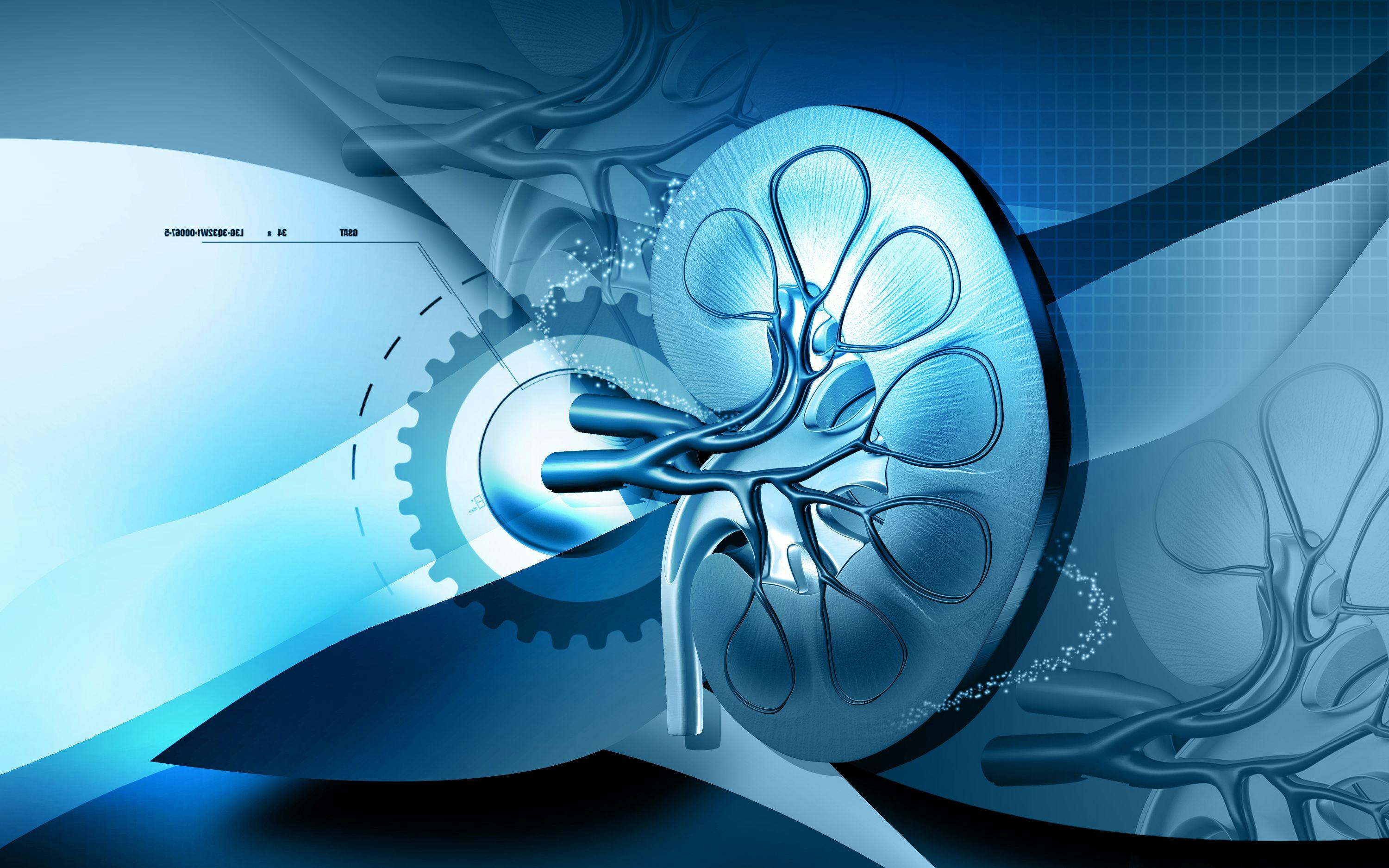 image of a kidney surrounded by a superimposed over a clip art image of a cog