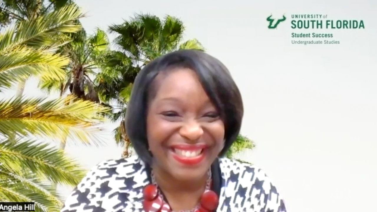 Screenshot of Angela Hill, PharmD, of University of South Florida Taneja School of Pharmacy during a video interview