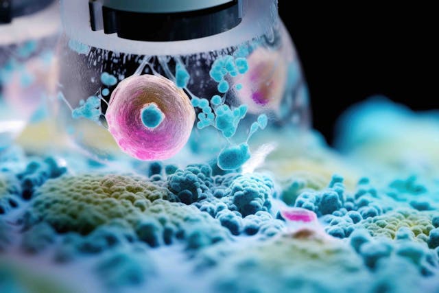 AI image of microscope looking at ovarian cancer cells | Image credit: Justlight - stock.adobe.com