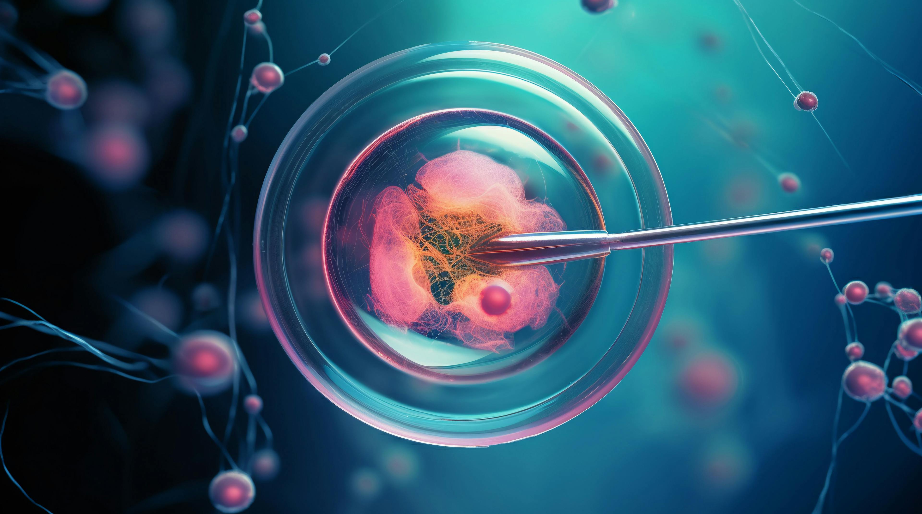 IVF, In vitro fertilization. Fertilized egg cell and needle realistic illustration | grethental - stock.adobe.com