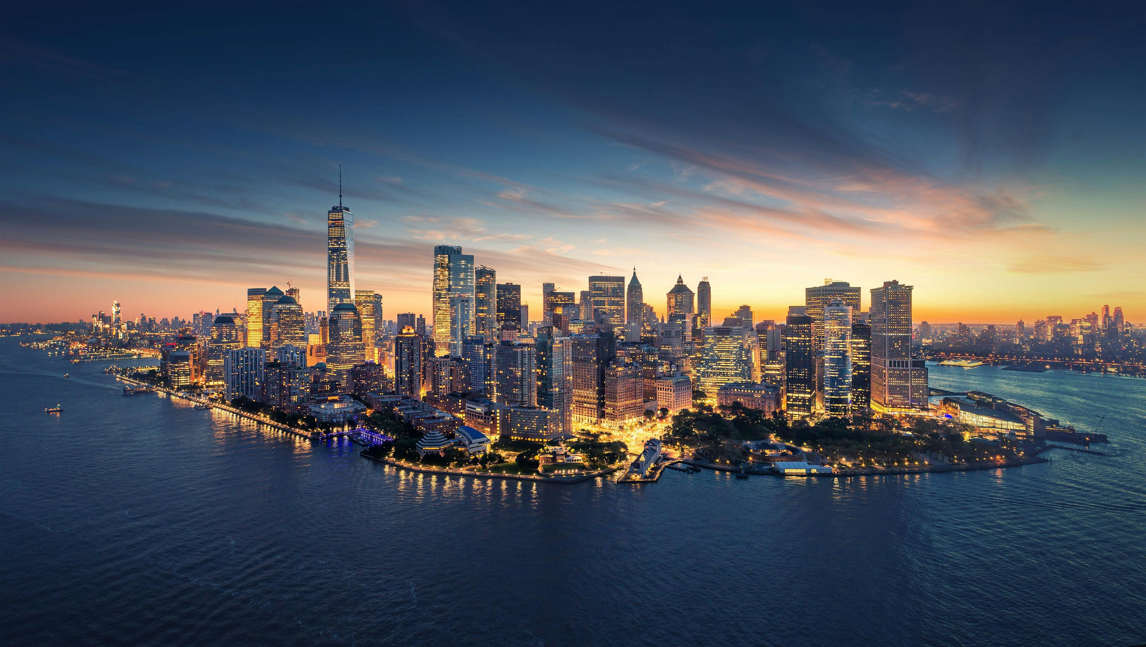 New York City skyline panorama at sunrise