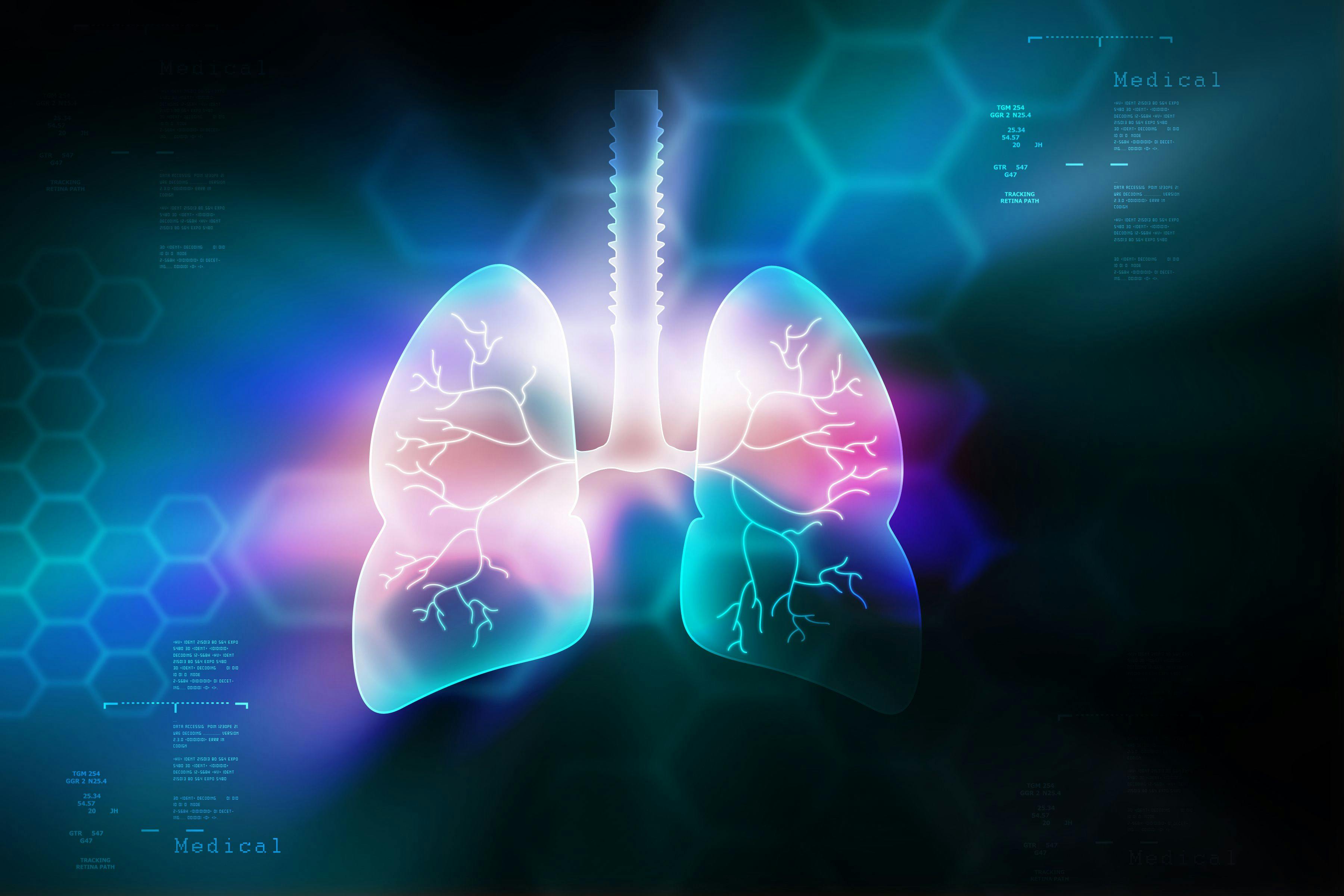 technology and data images surrounding a pair of well-lit CGI lungs