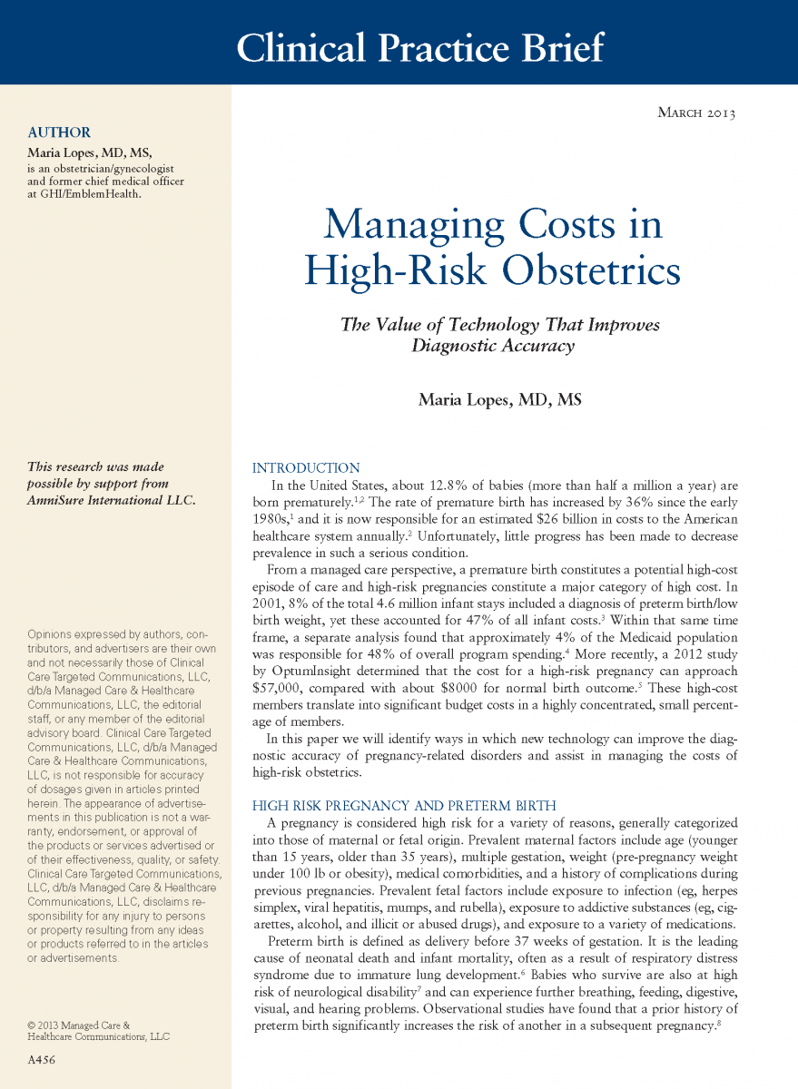 Managing Costs in High-Risk Obstetrics