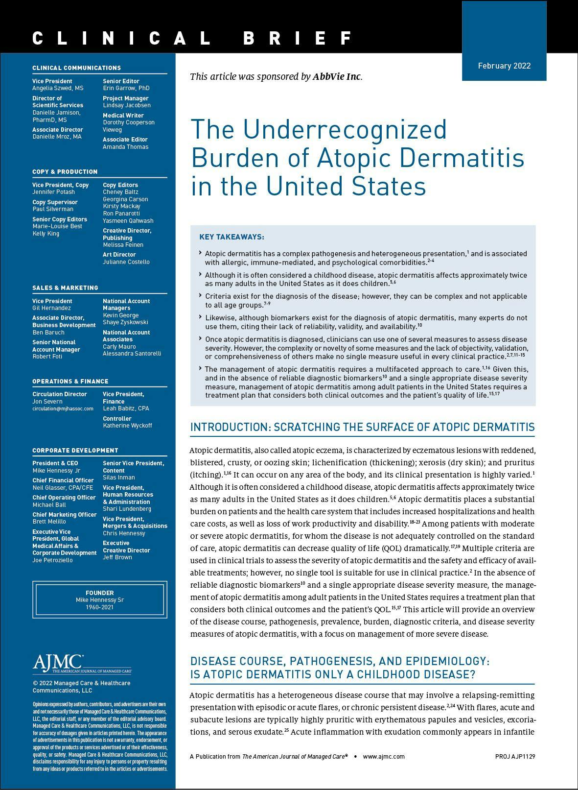 The Underrecognized Burden of Atopic Dermatitis in the United States