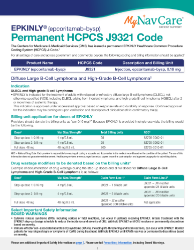 EPKINLY Permanent J Code Flashcard